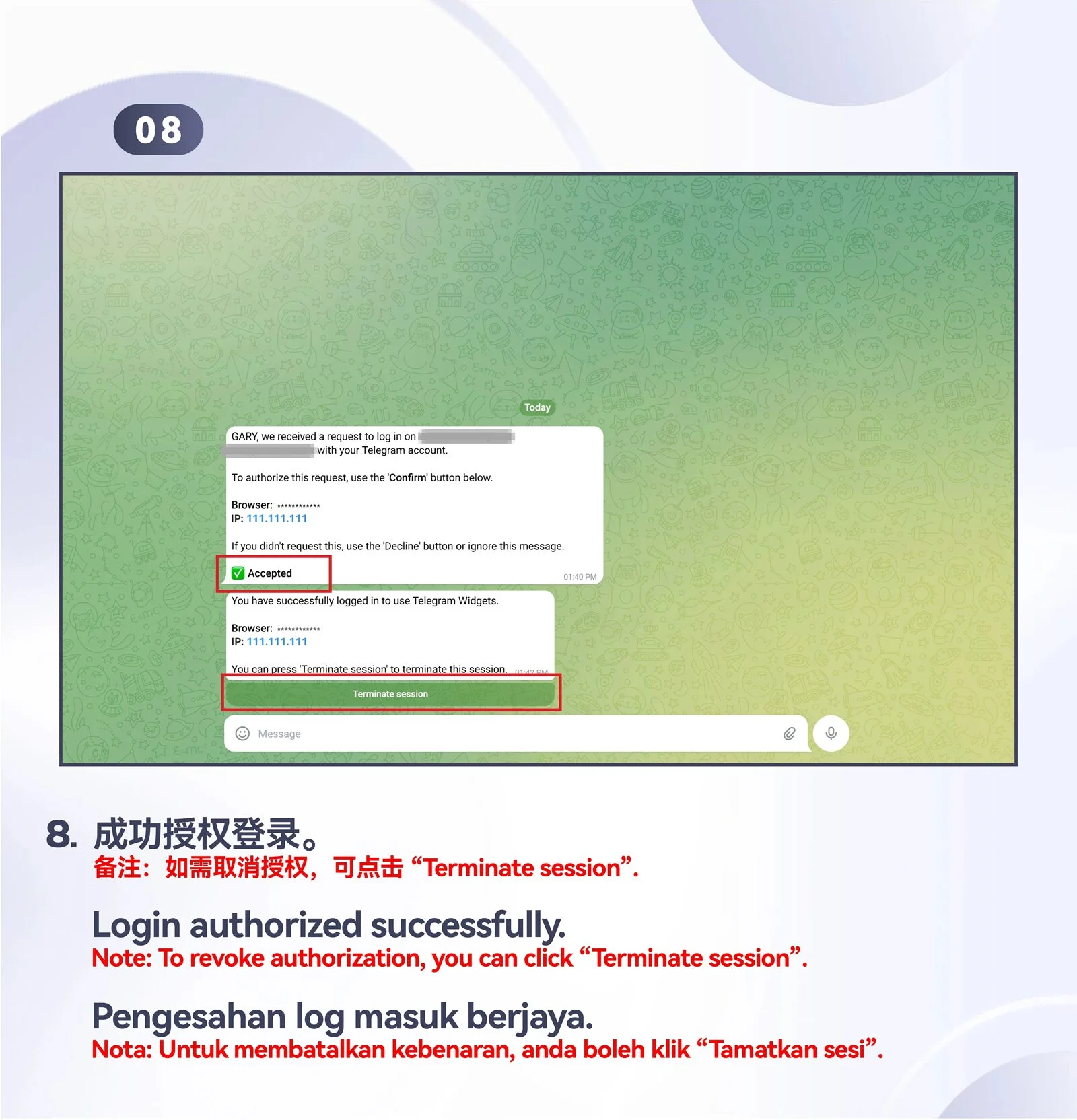WINBOX Telegram desktop bind telegram to an existing account step 8