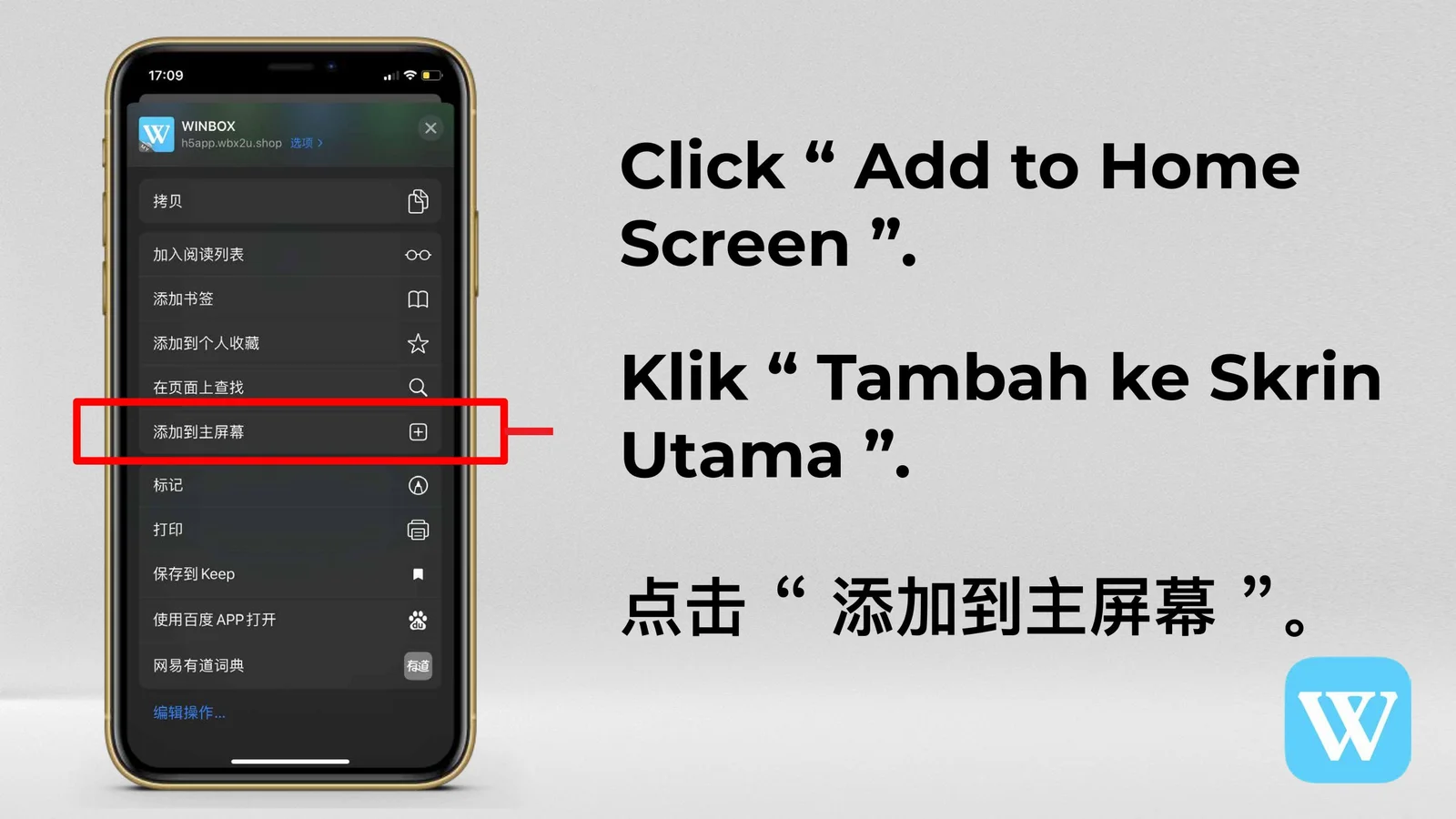Choose Add to Home Screen in Safari